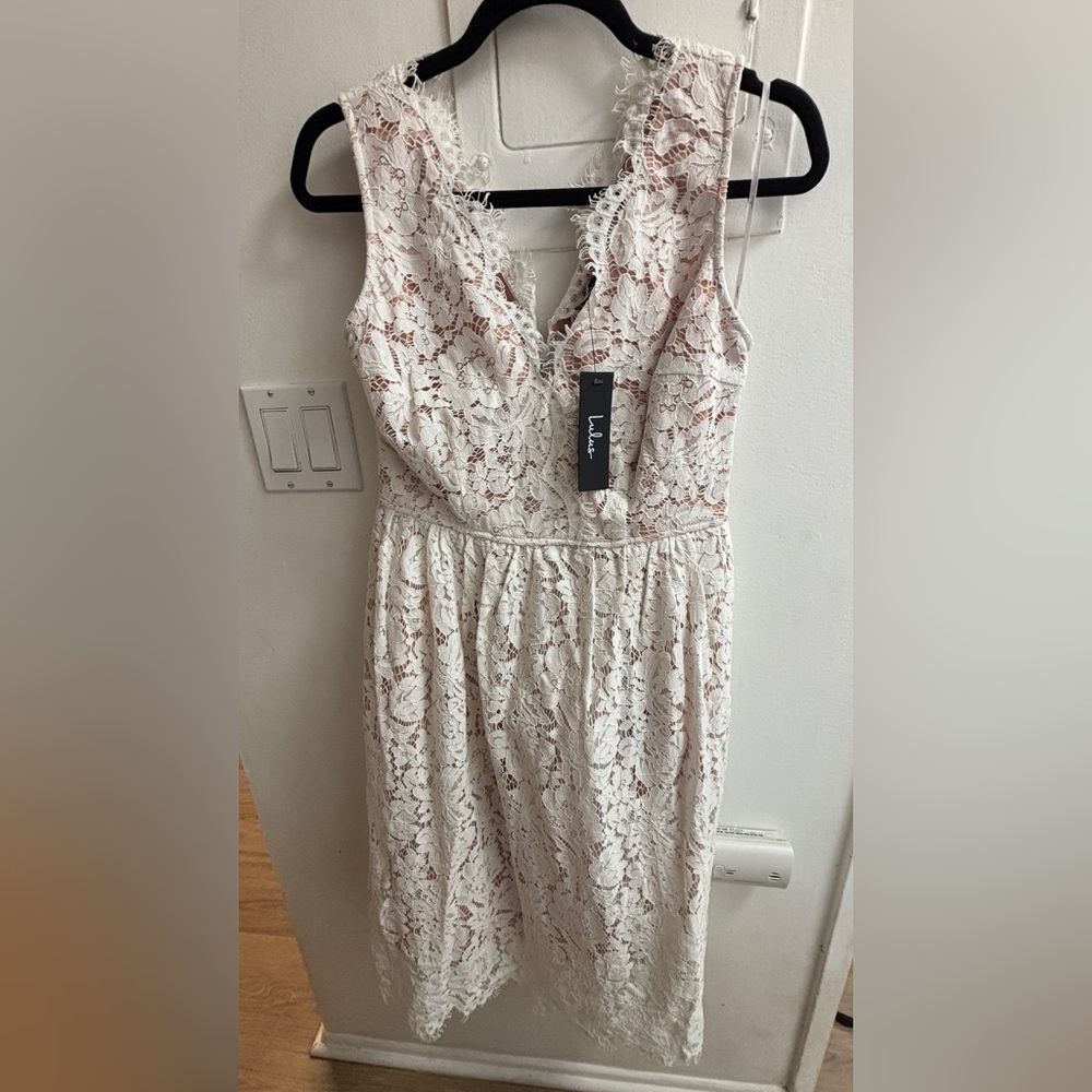 Lulu's Ivory Lace Backless Dress